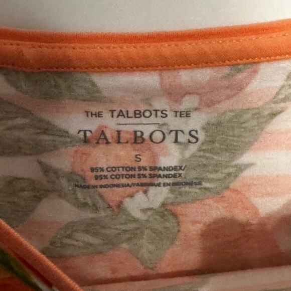The Talbots Tee Womens Small Citrus Striped Orange Print 3/4 Sleeve Knit Top - Picture 6 of 8